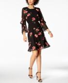 Nine West Floral-print Tie-sleeve Chiffon Dress