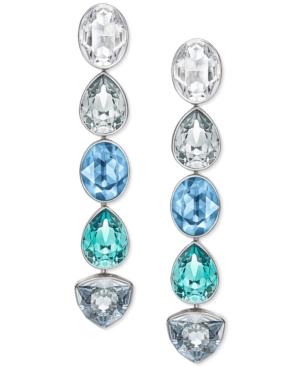 Swarovski Silver-tone Blue Crystal Linear Drop Earrings