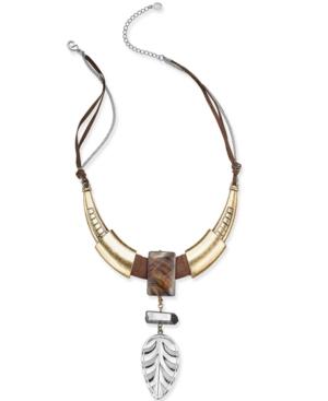 Two-tone Faux Suede Metallic Leaf Statement Necklace