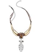 Two-tone Faux Suede Metallic Leaf Statement Necklace