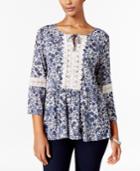 Style & Co. Petite Printed Peplum Peasant Top, Only At Macy's