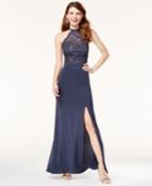 Morgan & Company Juniors' Metallic Lace Column Gown