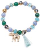 Lonna & Lilly Gold-tone Blue Beaded Stretch Charm Bracelet