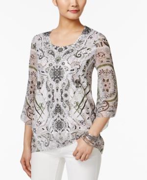 Jm Collection Printed Chiffon-sleeve Top, Created For Macy's