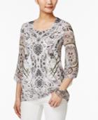 Jm Collection Printed Chiffon-sleeve Top, Created For Macy's