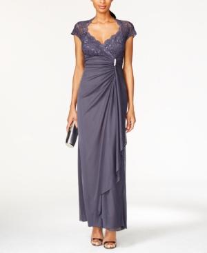 Onyx Open Back Lace Cap-sleeve Gown