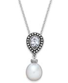 Honora Style Cultured Freshwater Pearl (8mm) And White Topaz (1/10 Ct. T.w.) Earrings In Sterling Silver