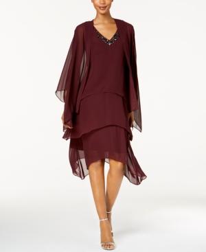 Sl Fashions Embellished Tiered Chiffon Dress & Jacket