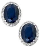 Sapphire And White Sapphire Oval Stud Earrings In 10k White Gold (3 Ct. T.w.), Created For Macy's