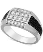 Men's Diamond Cluster Ring (3/4 Ct. T.w.) In 10k White Gold And Black Rhodium-plate