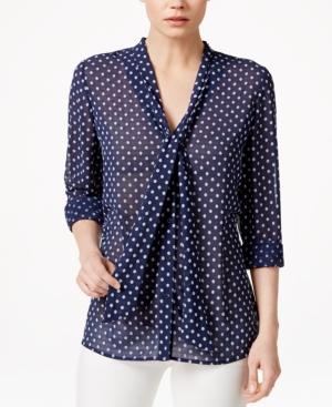 Maison Jules Sheer Printed Bow Blouse, Only At Macy's