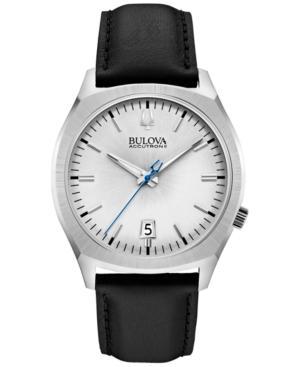 Bulova Accutron Ii Men's Surveyor Black Leather Strap Watch 41mm 96b213