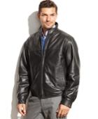 Perry Ellis Smooth Leather Bomber Jacket