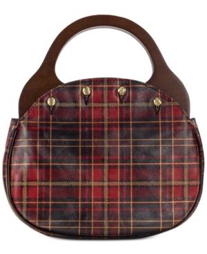Patricia Nash Varazza Tartan Plaid Reversible Wood Handle Leather Satchel