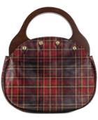 Patricia Nash Varazza Tartan Plaid Reversible Wood Handle Leather Satchel