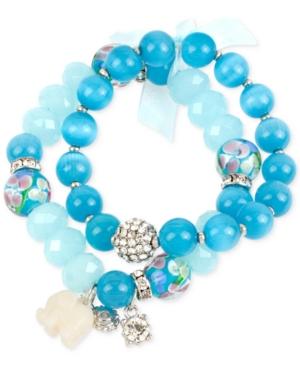 Silver-tone Floral Bead And Fireball Bracelet