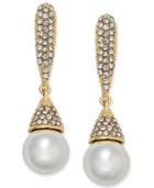 Inc International Concepts Gold-tone Imitation Pearl And Pave Drop Earrings, Only At Macy's