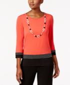 Alfred Dunner Saratoga Springs Colorblocked Necklace-trim Top