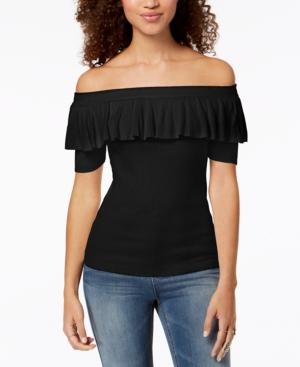 Hooked Up By Iot Juniors' Off-the-shoulder Flounce Sweater