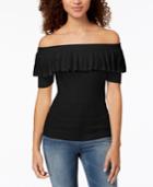 Hooked Up By Iot Juniors' Off-the-shoulder Flounce Sweater