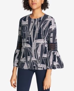 Tommy Hilfiger Printed Crochet-inset Top, Created For Macy's