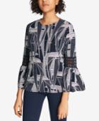 Tommy Hilfiger Printed Crochet-inset Top, Created For Macy's