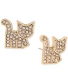 Betsey Johnson Gold-tone Pave Cat Stud Earrings