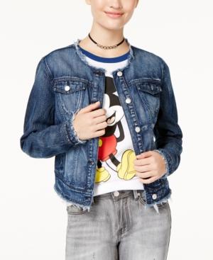 Black Daisy Juniors' Collarless Denim Jacket