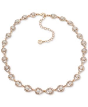 Anne Klein Gold-tone Pave & Imitation Pearl Collar Necklace, 16 + 3 Extender