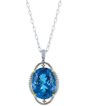 Lali Jewels London Blue Topaz (45- 5/8 Ct. T.w.) And Diamond (9/10 Ct. T.w.) Pendant Necklace In 18k White And Yellow Gold