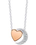 Unwritten Crystal Moon & Heart Pendant Necklace In Sterling Silver & Rose Gold-flash, 16 + 2 Extender