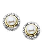 Sterling Silver And 14k Gold Earrings, Cultured Freshwater Pearl And Diamond Accent Stud Earrings