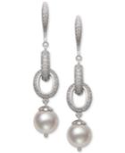 Belle De Mer Cultured Freshwater Pearl (9-1/2mm) & Cubic Zirconia Linear Drop Earrings In Sterling Silver