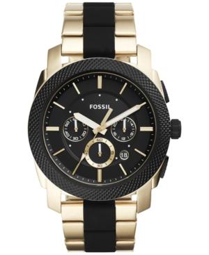 Fossil Men's Chronograph Machine Gold-tone Stainless Steel & Black Silicone Bracelet Watch 45mm Fs5261