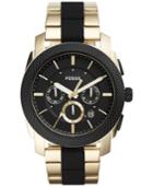 Fossil Men's Chronograph Machine Gold-tone Stainless Steel & Black Silicone Bracelet Watch 45mm Fs5261
