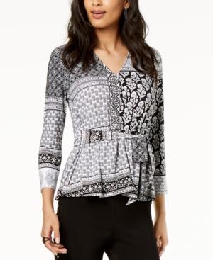 I.n.c. Printed Tie-front Top, Created For Macy's