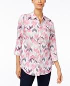 Jm Collection Printed Roll-tab Blouse, Created For Macy's