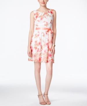 Connected Petite Sleeveless Floral-print Fit & Flare Dress