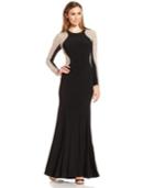 Xscape Long-sleeve Studded Colorblock Gown