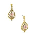 2028 Gold-tone Crystal And Pink Porcelain Rose Filigree Drop Earrings