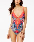 Kenneth Cole Tropical Tendencies Printed Strappy Push-up One-piece Swimsuit Women's Swimsuit