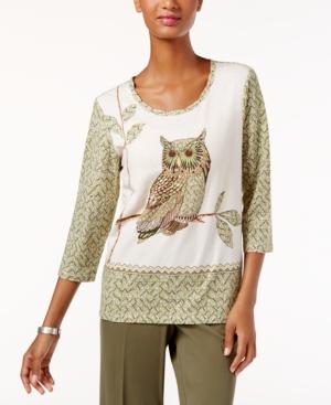 Alfred Dunner Petite Cactus Ranch Owl-print Top