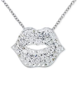 Sis By Simone I. Smith Clear Crystal Lips Pendant Necklace In Platinum Over Sterling Silver