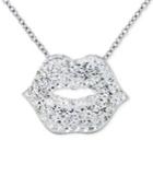 Sis By Simone I. Smith Clear Crystal Lips Pendant Necklace In Platinum Over Sterling Silver