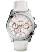 Fossil Women's Chronograph Perfect Boyfriend White Leather Strap Watch 39mm Es4250
