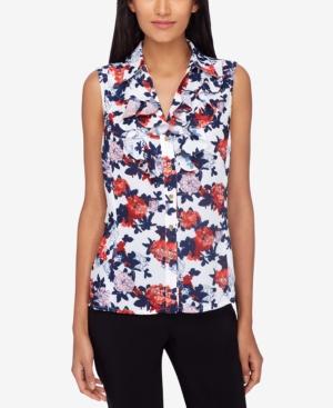 Tahari Asl Floral-print Button-front Blouse