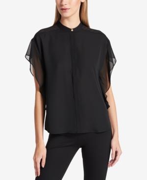 Dkny Flutter-sleeve Sheer Top