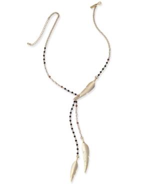Inc International Concepts Gold-tone Beaded Feather Long Lariat Necklace, Only At Macy's