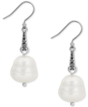Lucky Brand Silver-tone Imitation Pearl & Pave Drop Earrings