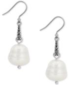 Lucky Brand Silver-tone Imitation Pearl & Pave Drop Earrings